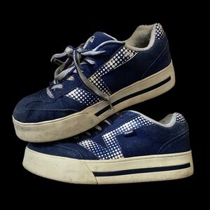 Vintage Vans Plat Skool Platform 90s Blue Suede Waffle Sole Sz 10 Skate Shoe